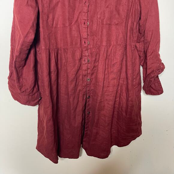 Gudrun Sjoden burgundy 100% linen button front mini dress sz M - Picture 6 of 8